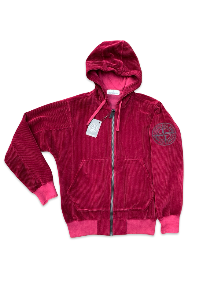 Stone Island Embroidered Logo Corduroy Zip Up Hoodie