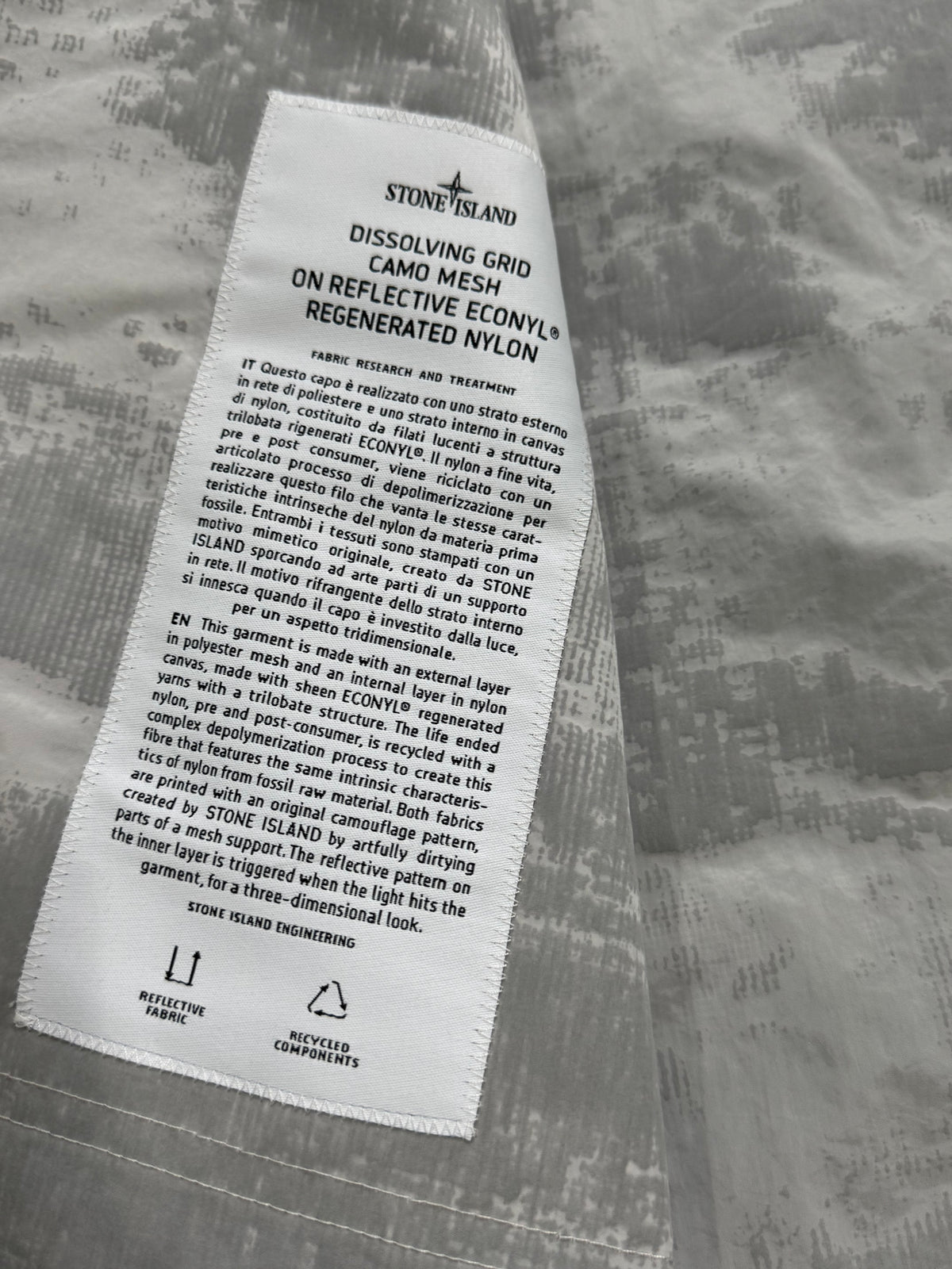Stone Island Dissolving Grid Camo Mesh On Reflective Econyl Regenerated Nylon