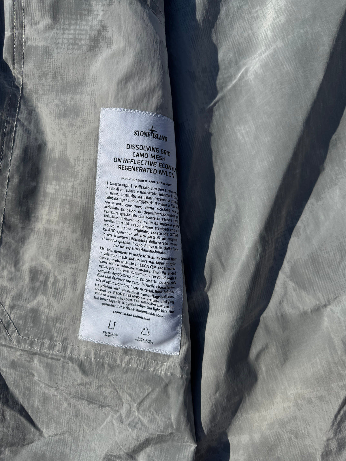 Stone Island Dissolving Grid Camo Mesh On Reflective Econyl Regenerated Nylon