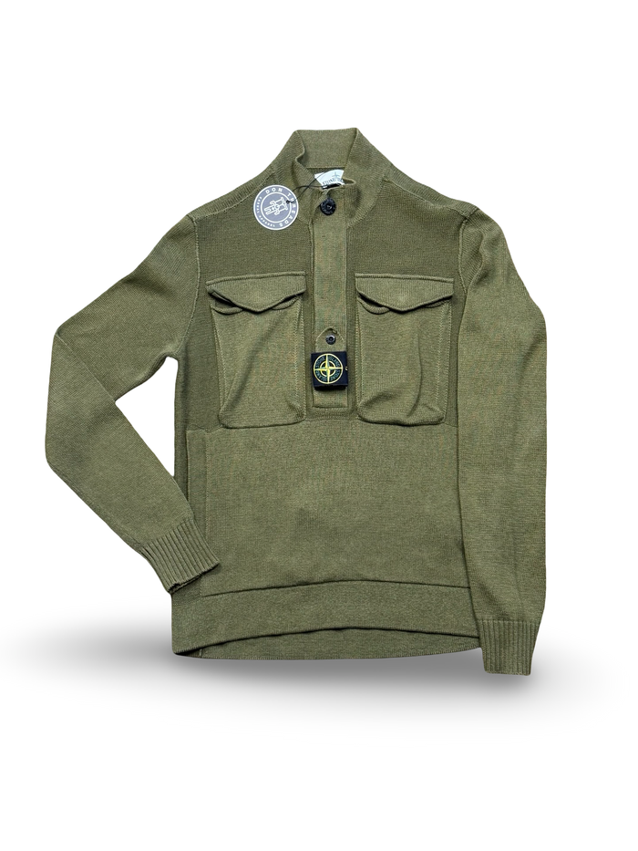 Stone Island Ribbed Knit Centre Badge Half Zip