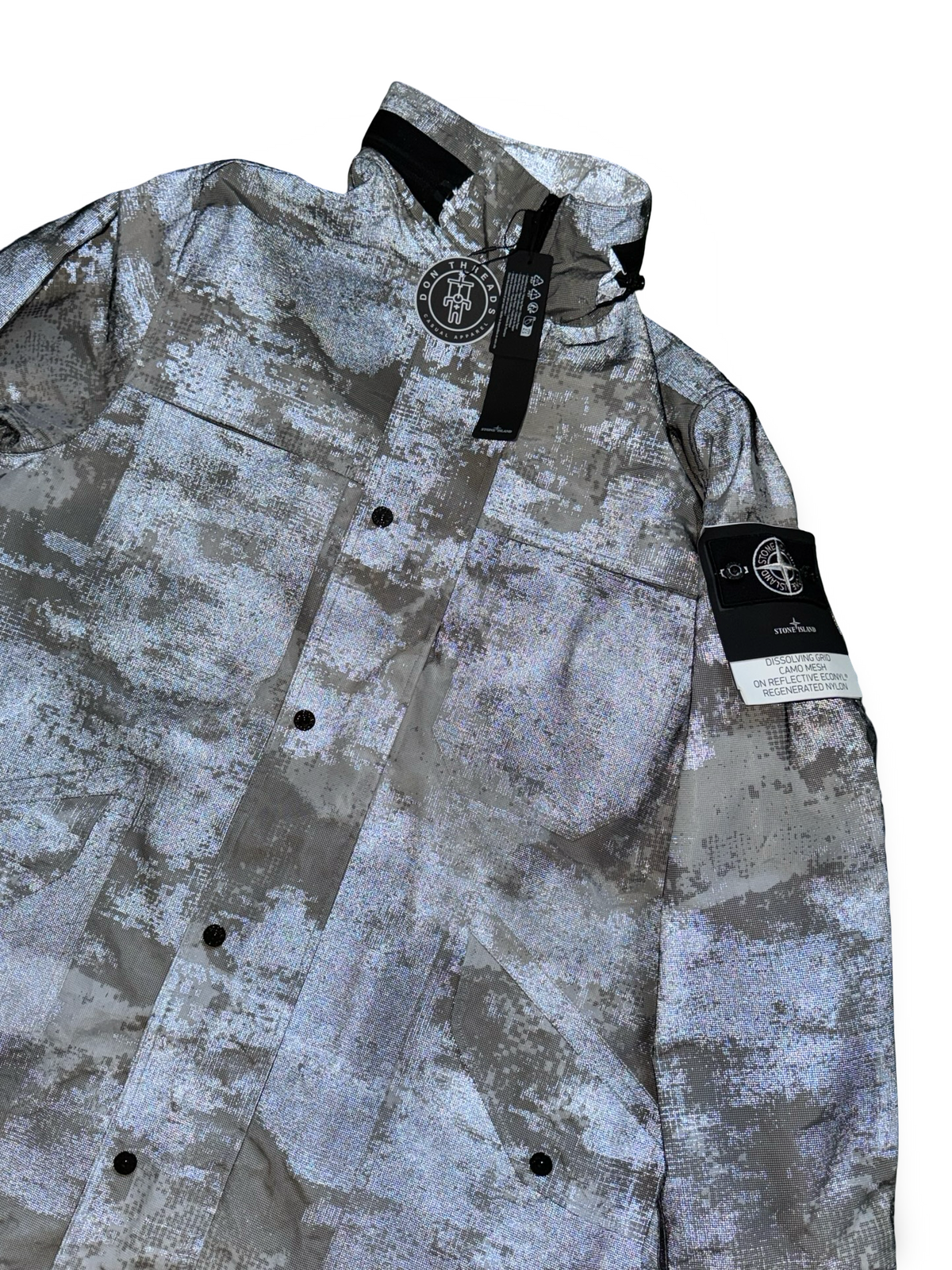 Stone Island Dissolving Grid Camo Mesh On Reflective Econyl Regenerated Nylon