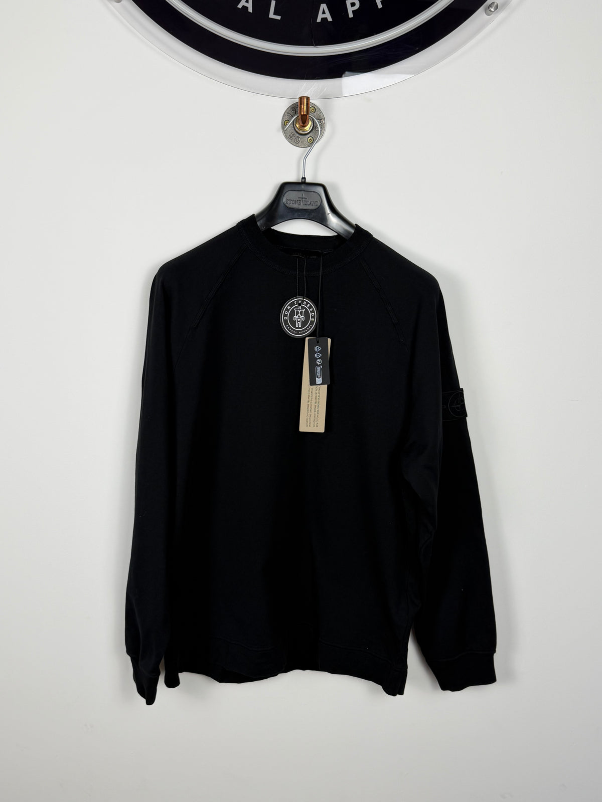 Stone Island Black Cotton Stretch Fleece Ghost Project Crewneck
