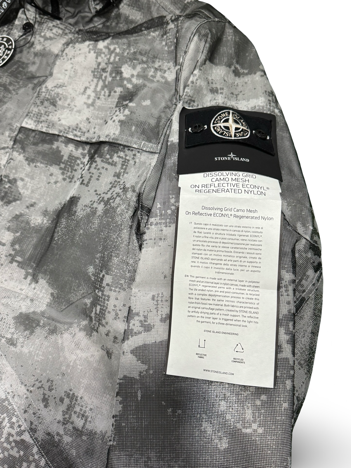 Stone Island Dissolving Grid Camo Mesh On Reflective Econyl Regenerated Nylon