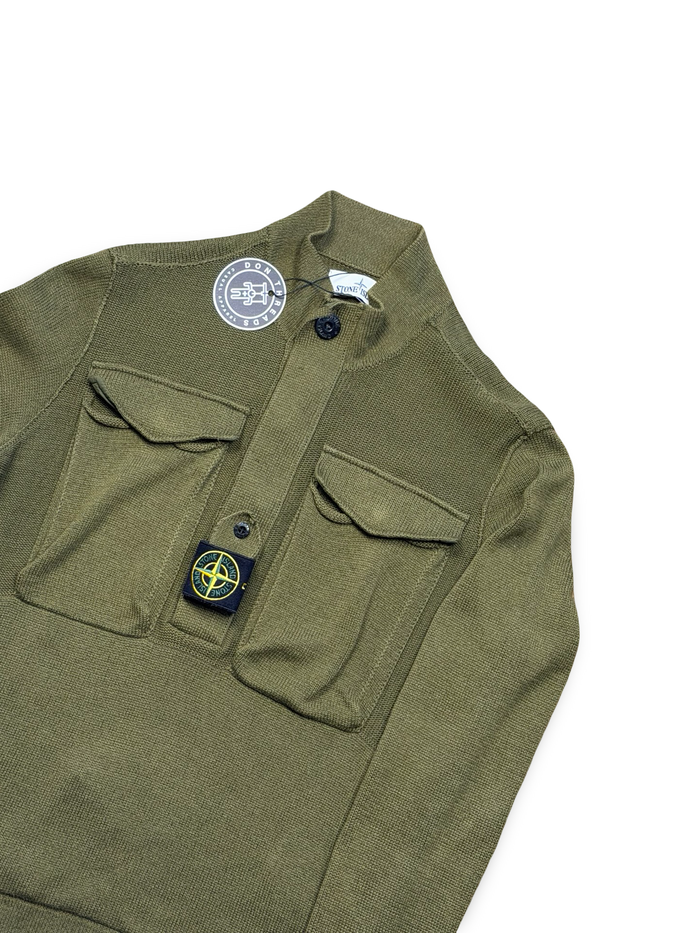 Stone Island Ribbed Knit Centre Badge Half Zip