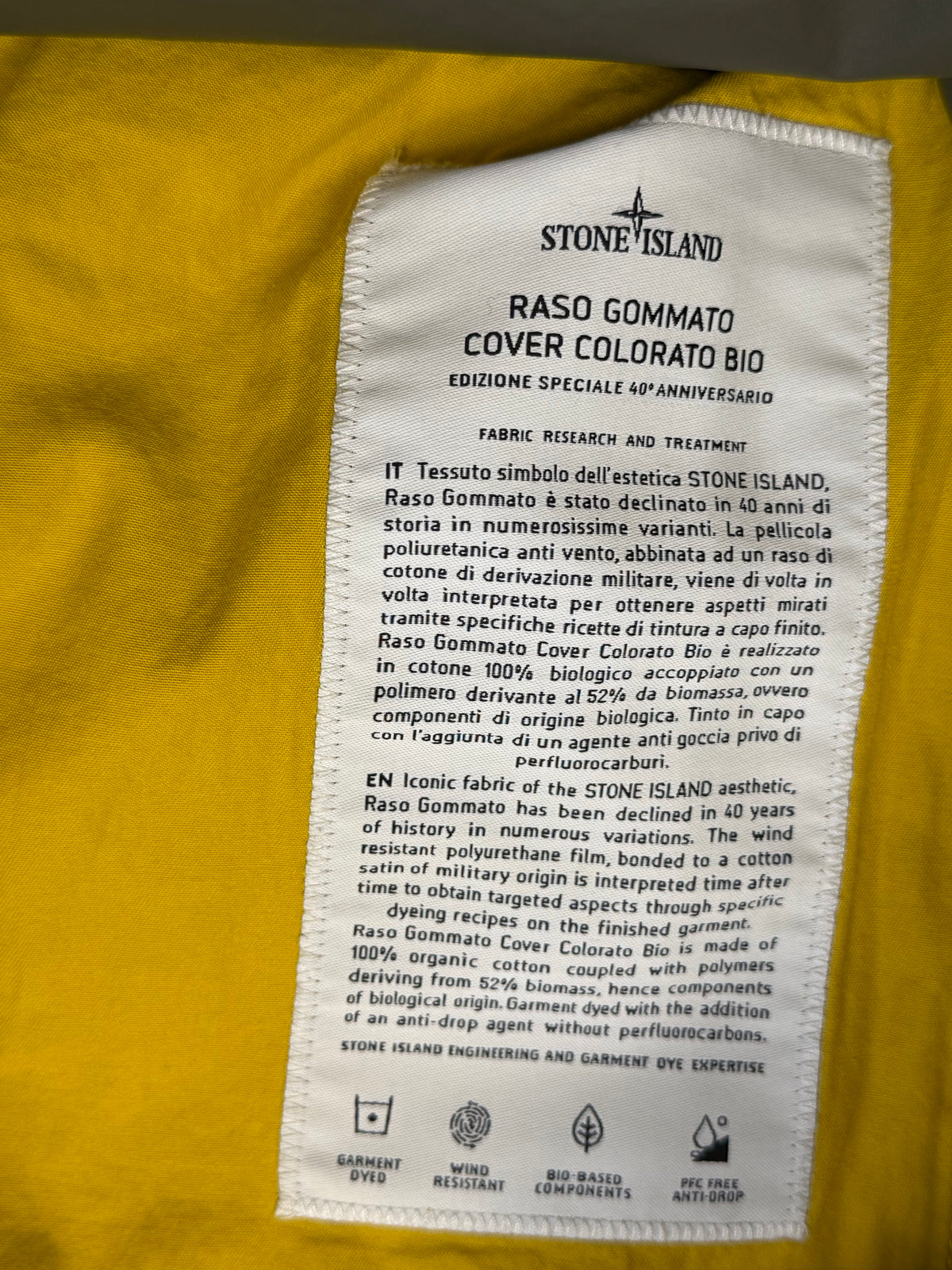 Stone Island Raso Gommato Cover Colorado Bio 40th Anniversary