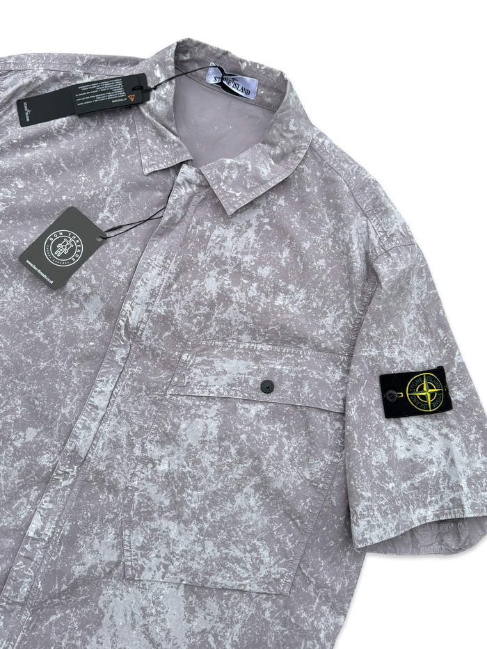 Stone Island White Pigment On Tela Cotton Cupro Short Sleeved Overshirt
