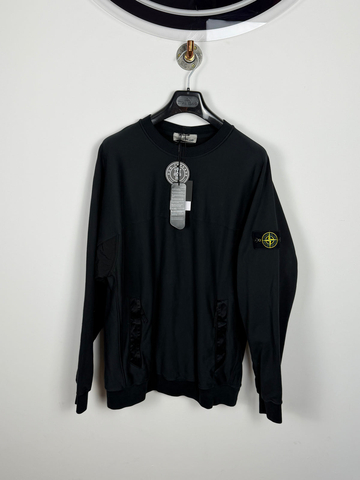 Stone Island Black Nylon Panel Crewneck