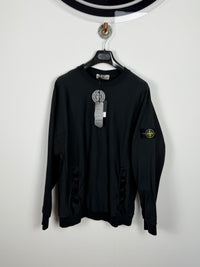 Stone Island Black Nylon Panel Crewneck