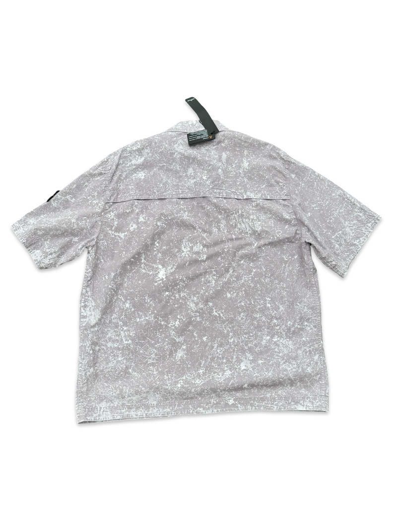 Stone Island White Pigment On Tela Cotton Cupro Short Sleeved Overshirt