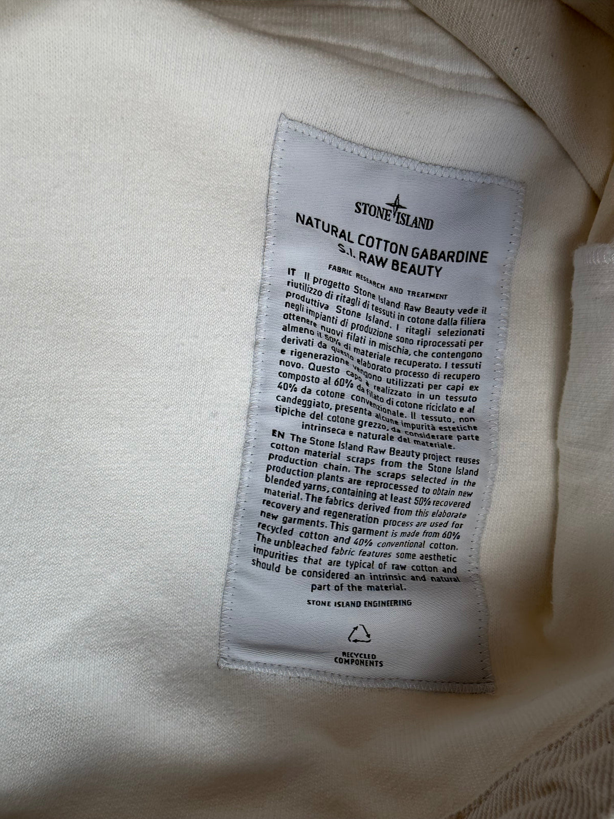 Stone Island Natural Cotton Gabardine S.I. Raw Beauty