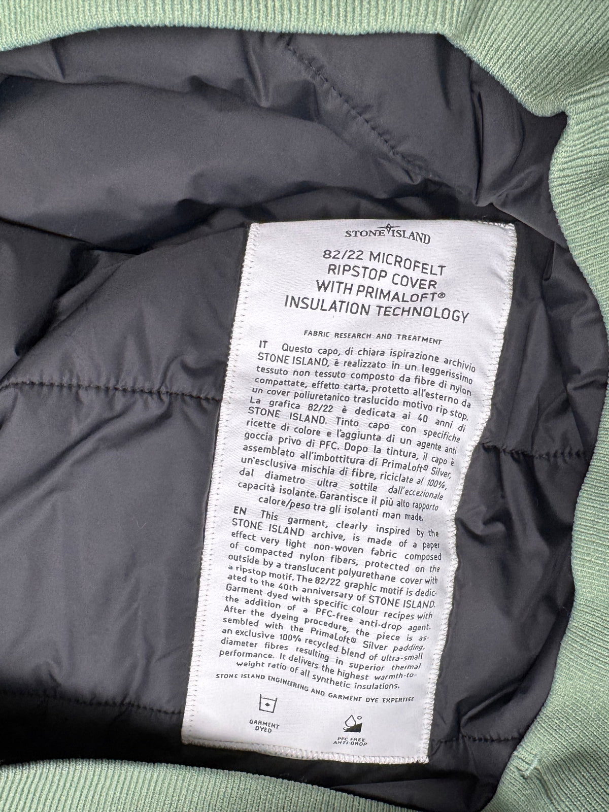 Stone Island 82/22 Microfelt Ripstop Cover With Primaloft Insulation Technology