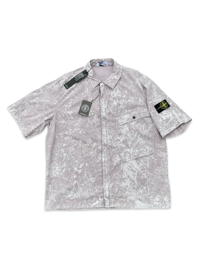 Stone Island White Pigment On Tela Cotton Cupro Short Sleeved Overshirt
