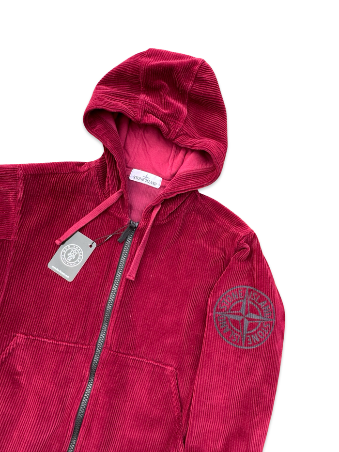 Stone Island Embroidered Logo Corduroy Zip Up Hoodie