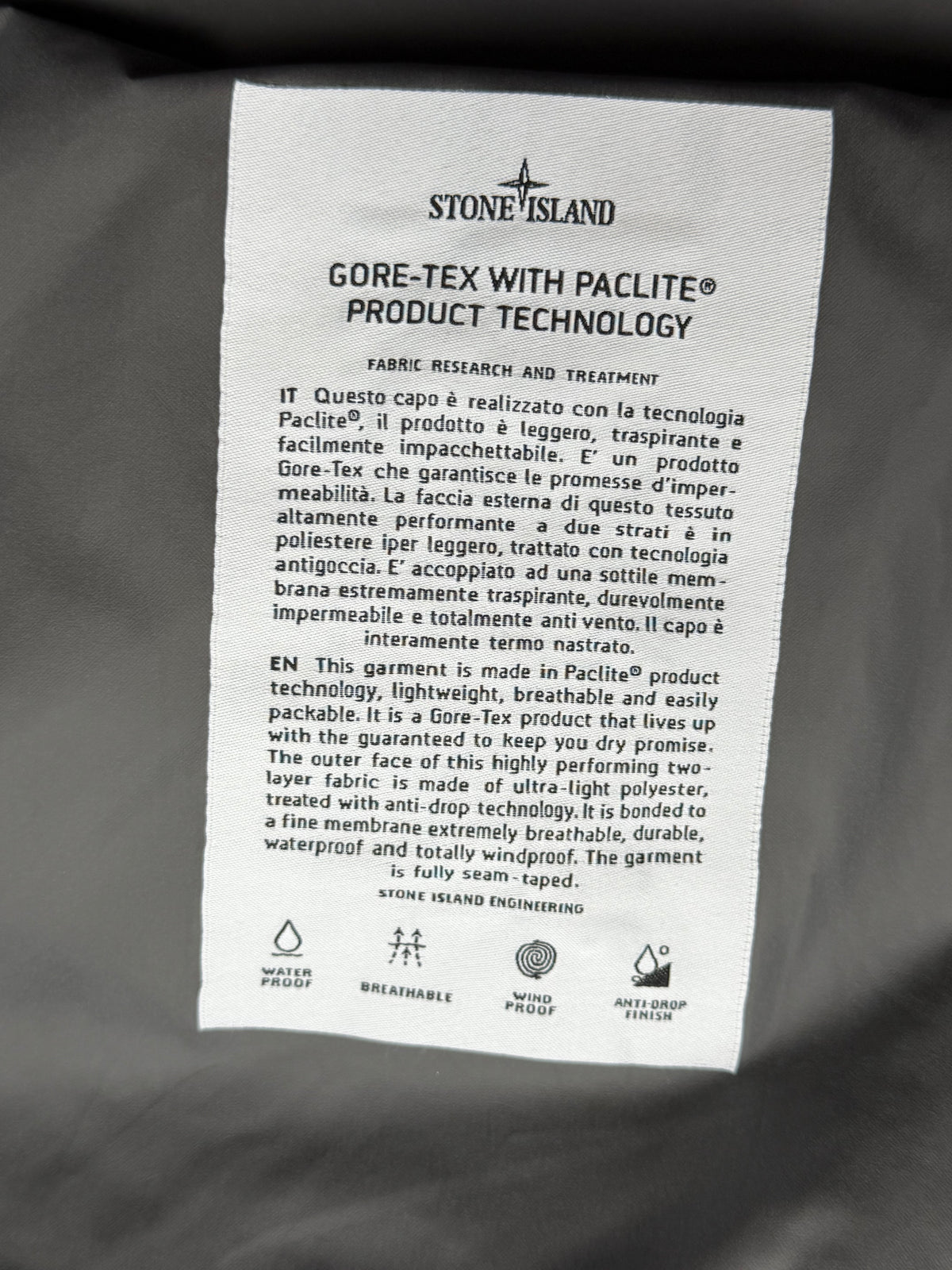 Stone Island Gore-Tex Smock With Paclite Product Technology
