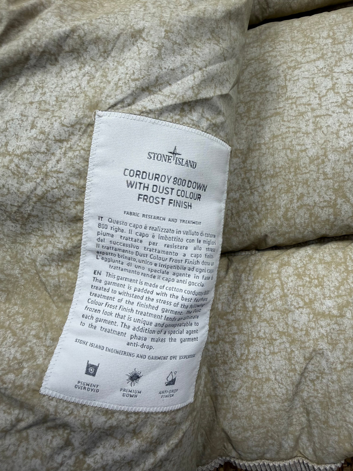 Stone Island Corduroy 800 Down With Dust Colour Frost Finish