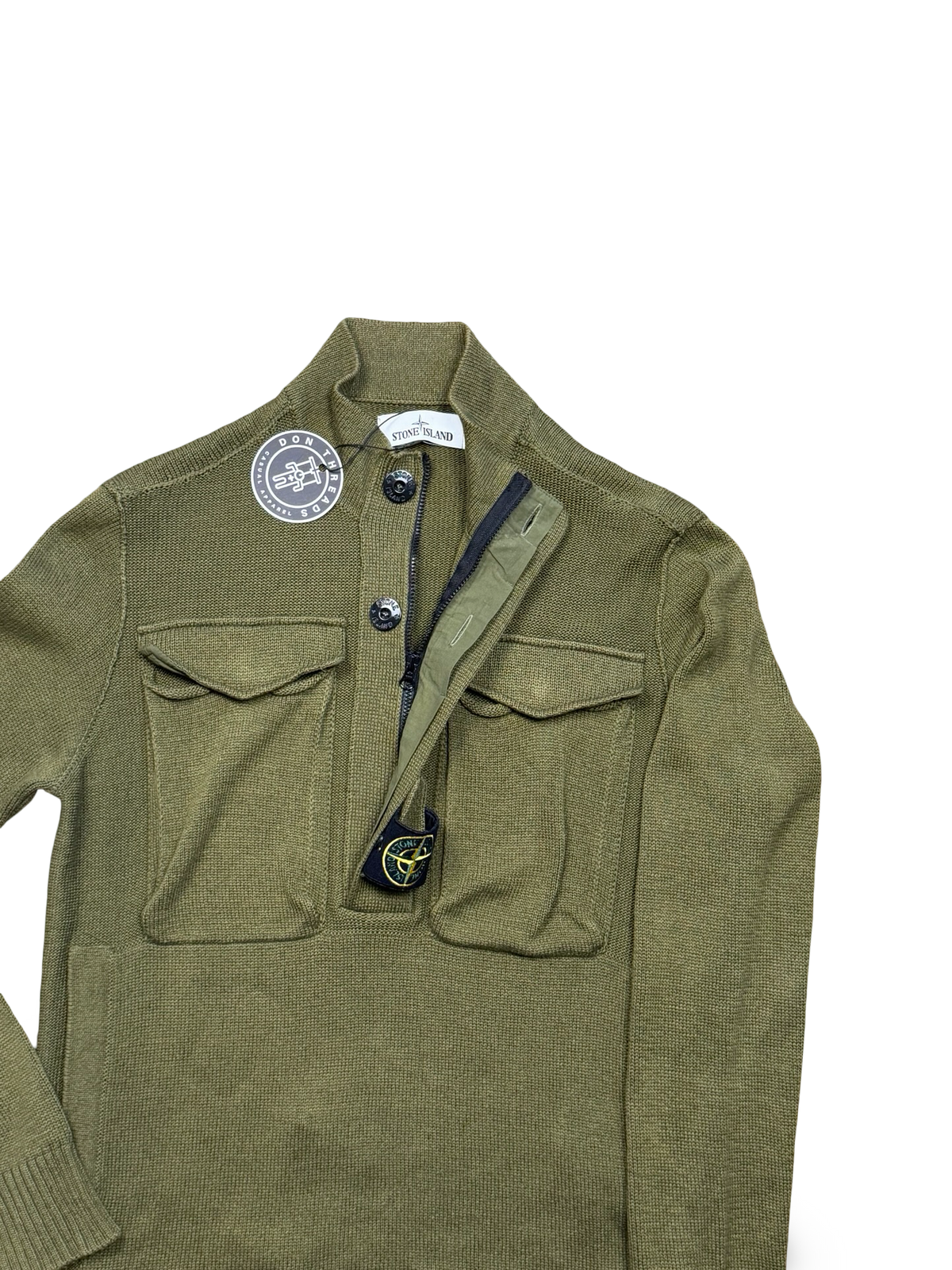 Stone Island Ribbed Knit Centre Badge Half Zip
