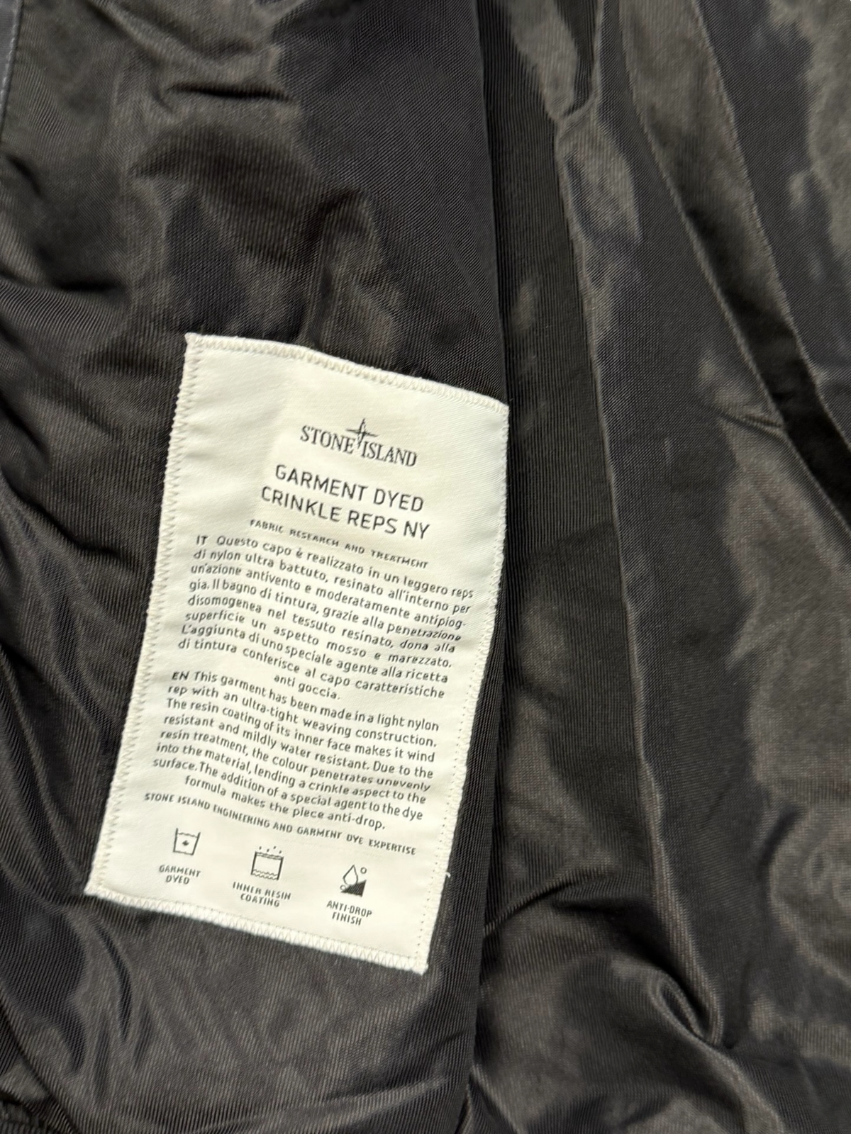 Stone Island Black Garment Dyed Crinkle Reps NY
