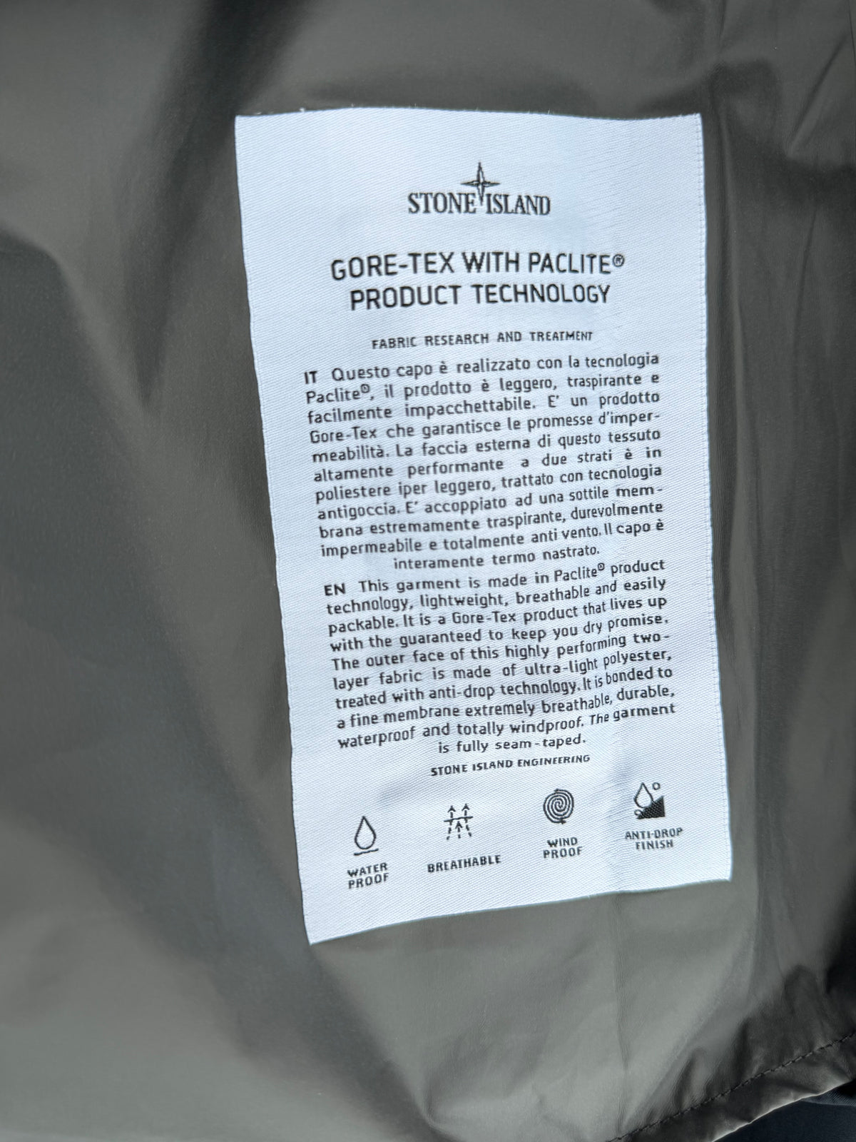 Stone Island Gore-Tex Smock With Paclite Product Technology